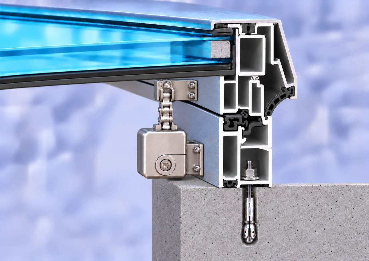 Electrically Operated Skylight aluminium section rendering